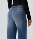Halara Flex™ Low Rise Flare Washed Casual Jeans with Pockets - Tide Blue Denim