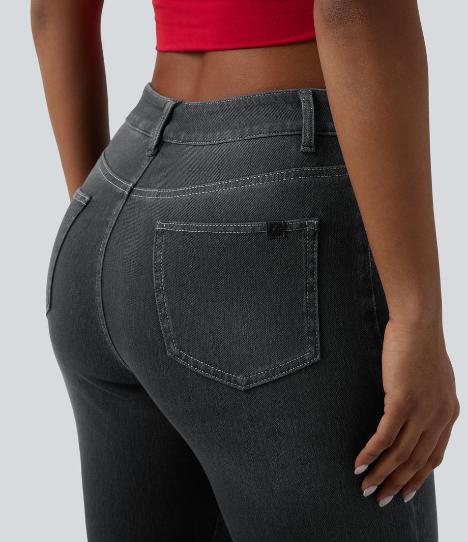 Halara Flex™ High Waisted Pockets Washed Casual Bootcut Jeans - Iron Gate Denim