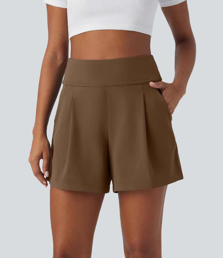 DayStretch High Waisted Work Baggy Shorts 4'' with Pockets - Bison