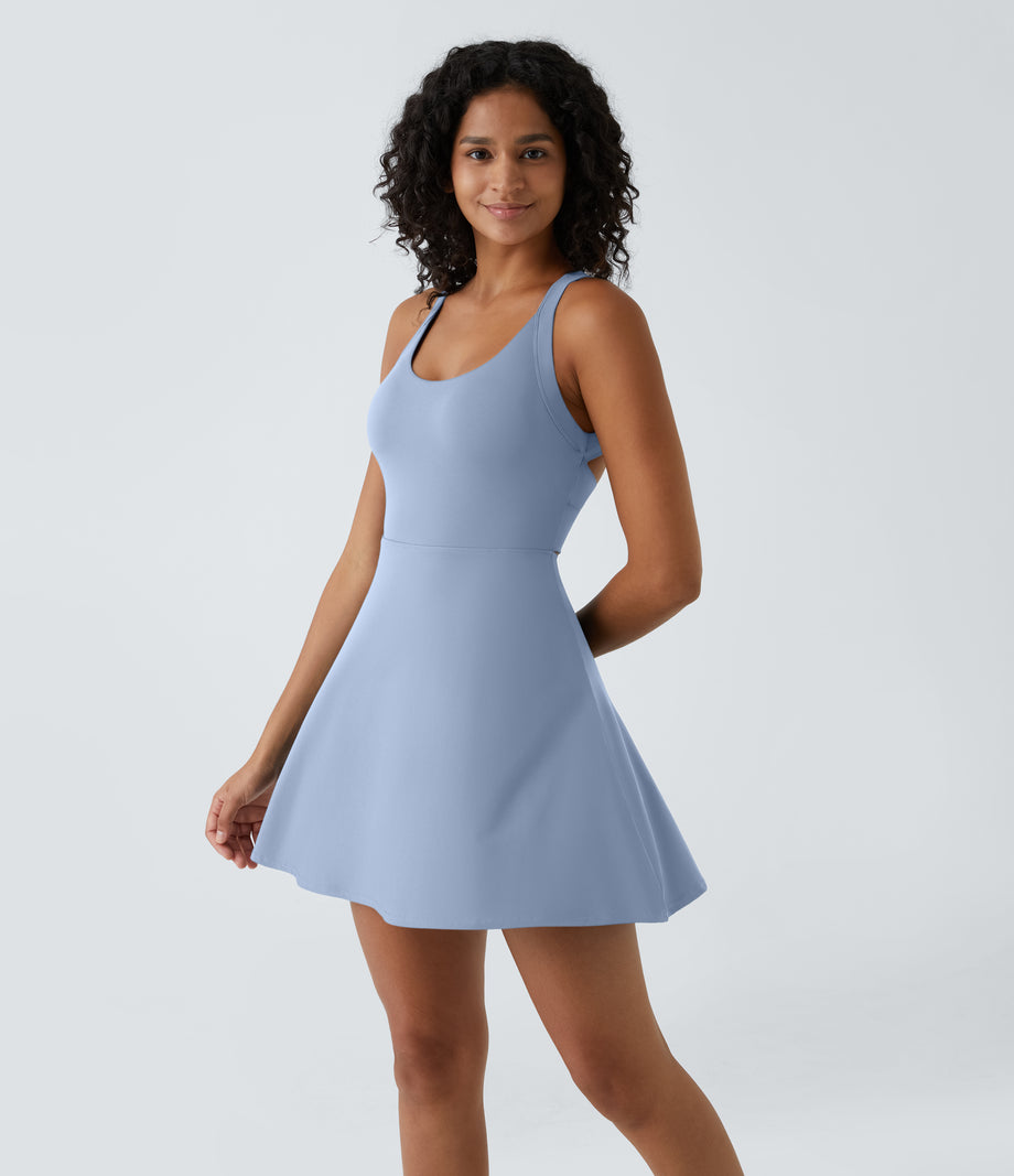 Flare Mini Dance Active Dress-Longer Length - Light Grey Blue