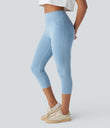 Halara Flex™ High Waisted Pocket Denim Capri Casual Leggings - Washed Denim Sunny Blue