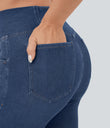 Halara Flex™ High Waisted Crossover Pocket Cool Touch Washed Casual Jeans - Light Cyan Denim