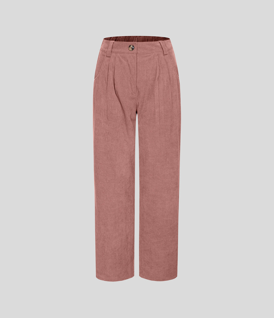 Mid Rise Zipper Pocket Corduroy Casual Pants - Desert Sand