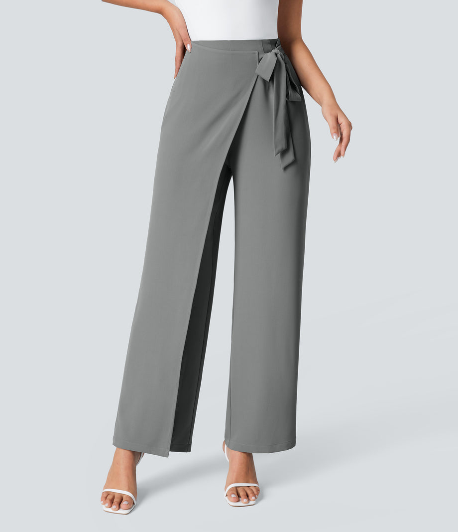 Halara Flex™ High Waisted Tie Side Wide Leg Work Pants - Gunpowder Grey