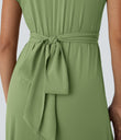 Breezeful™ V Neck Short Sleeve Pocket Tie Back Quick Dry Midi Casual Dress-Longer Length - Hot Wasabi - Green