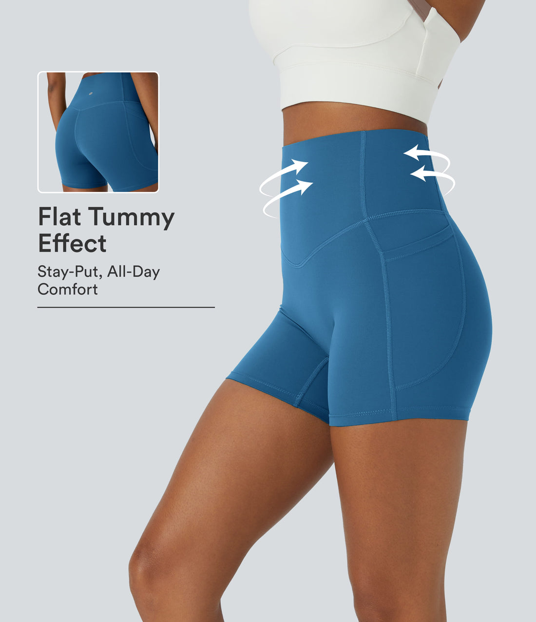Halara UltraSculpt™ High Waisted Tummy Control Side Pocket Shaping Training Biker Shorts 5'' - Vallarta Blue