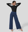 Halara Flex™ High Waisted Pockets Wide Leg Loose Work Jeans - Washed Denim Navy Blue