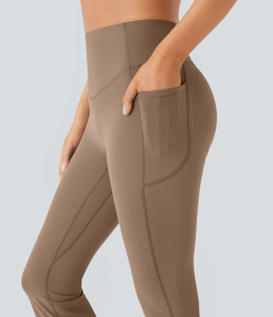 Halara UltraSculpt™ High Waisted Scrunch Butt Lifting Tummy Control Pocket Shaping Yoga Bootcut Leggings - Woodsmoke