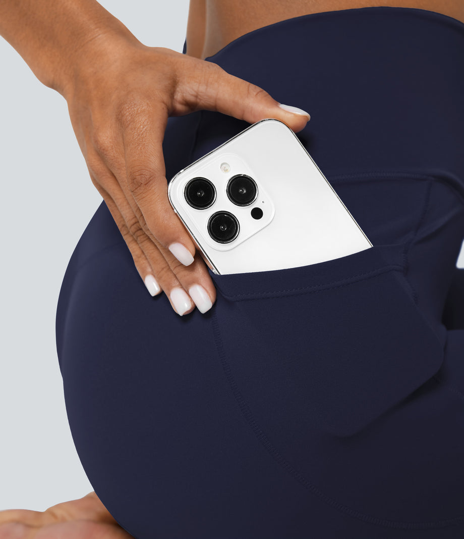 SoftlyZero™ Crossover Pocket Plain Leggings-UPF50+ - Peacoat