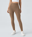 DayStretch High Waisted Cargo Pocket Skinny Yoga Leggings - Burro