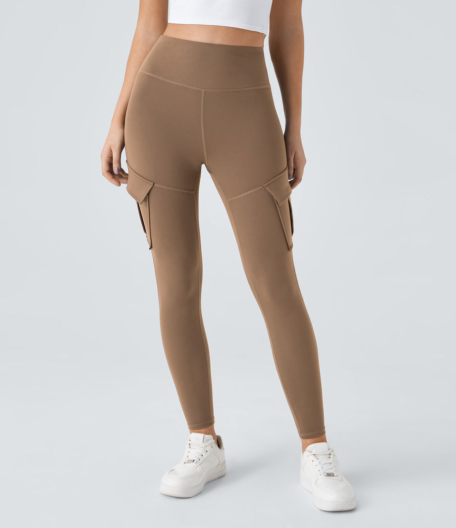 DayStretch High Waisted Cargo Pocket Skinny Yoga Leggings - Burro