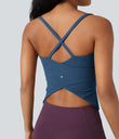 Scoop Neck Crisscross Back Crossover Hem Yoga Cami Top - Electric Blue