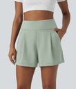DayStretch High Waisted Work Baggy Shorts 4'' with Pockets - Sea Foam