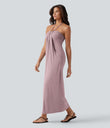 Halter Tie Back Maxi Dress with Pockets - Lilac Pink