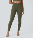 SoftlyZero™ High Waisted Crossover Contrast Lace Pocket Yoga Leggings-UPF50+ - Grass Grey Green