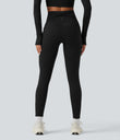 Halara Ultrasculpt™ Heat High Waisted Tummy Control Crossover Back Fleece Running Leggings with Pockets - Black