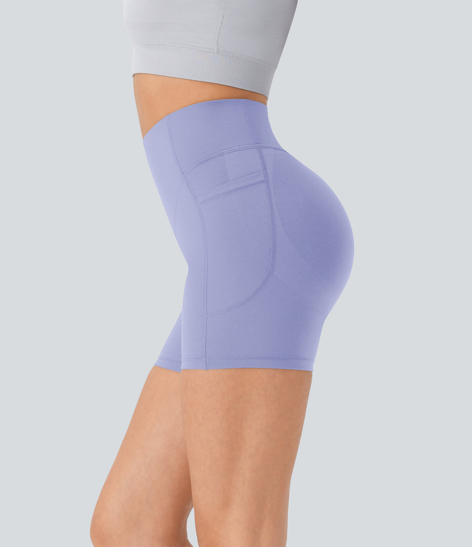 Halara UltraSculpt™ High Waisted Scrunch Butt Lifting Tummy Control Pocket Shaping Workout Biker Shorts 5'' - Baby Lavender