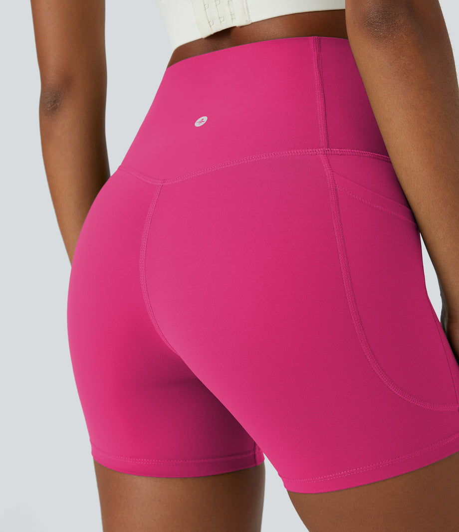 Halara UltraSculpt™ High Waisted Tummy Control Side Pocket Shaping Training Biker Shorts 5'' - Fuchsia Purple