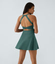SoftlyZero™ Airy Backless Twisted Flare Low Support Dance Active Dress-Longer Length-Easy Peezy Edition A-D Cups - Blue Spruce