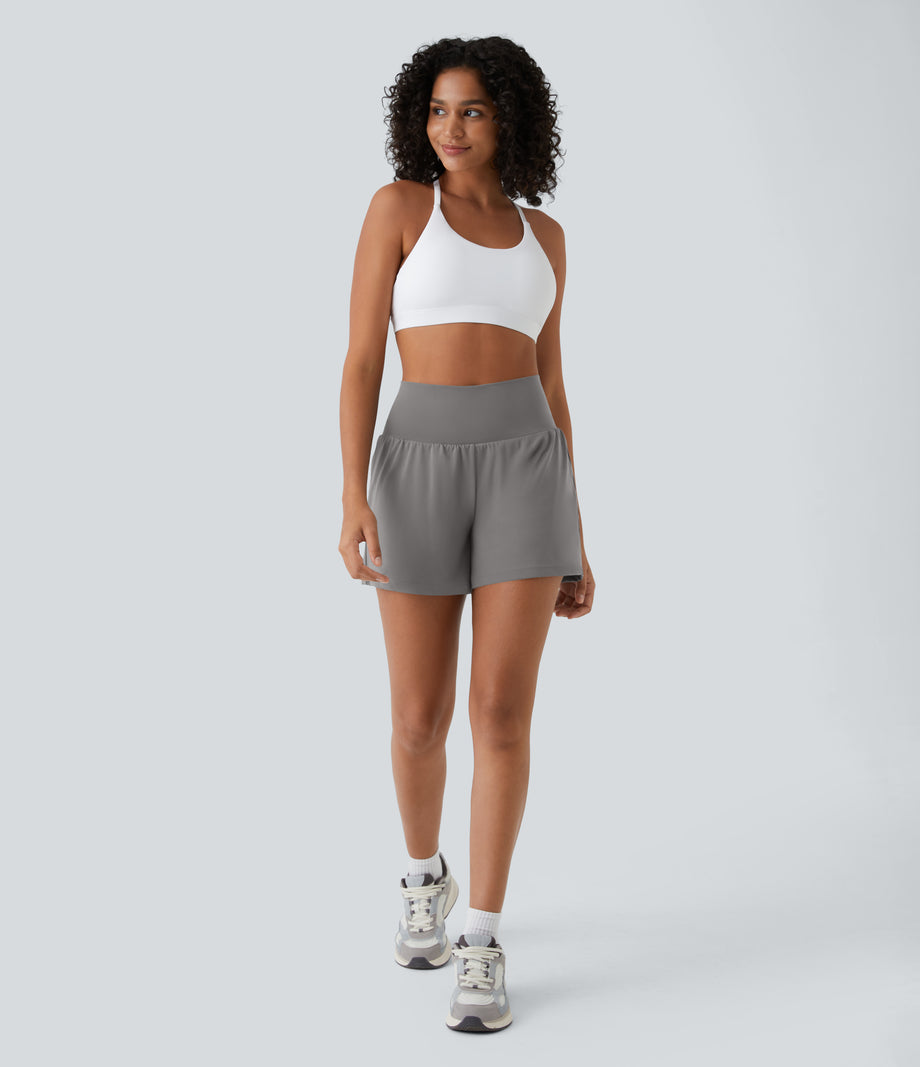 SoftlyZero™ Airy Super High Waisted 2-in-1  Cool Touch Yoga Shorts 5'' with Pockets-Longer Length - Steeple Gray