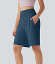 SoftlyZero™ Airy High Waisted Pockets Cool Touch Yoga Bermuda Shorts - Majolica Blue