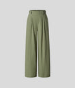 High Waisted Pocket Wide Leg Flowy Solid Palazzo Casual Linen-Feel Pants - Catkin Green