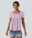 Square Neck Short Sleeve Casual Top - Orchid Ice