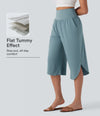 Breezeful™ High Waisted Tummy Control Hem Quick Dry Capri Pants with Pockets - Stone Blue