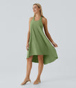 Breezeful™ Backless Racerback Side Pocket High Low Flowy Midi Quick Dry Casual Dress - Hot Wasabi - Green