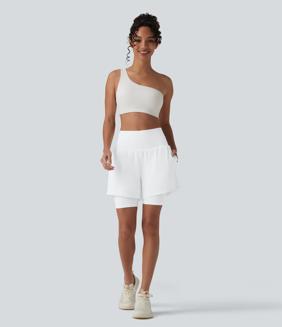 SoftlyZero™ Airy Super High Waisted 2-in-1 Cool Touch Yoga Shorts 7'' with Pockets - White
