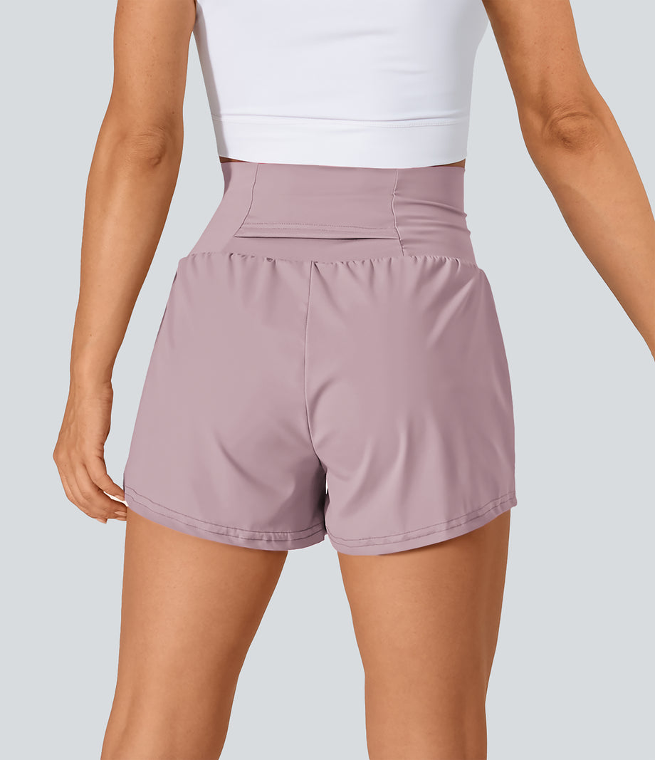 SoftlyZero™ Airy Super High Waisted 2-in-1 Cool Touch Yoga Shorts with Pockets - Pink Purple