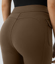 High Waisted Side Flap Pocket Flare Casual Cargo Pants - Sepia