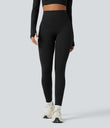 Halara Ultrasculpt™ Heat High Waisted Tummy Control Crossover Back Fleece Running Leggings with Pockets - Black