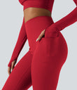 Halara Ultrasculpt™ Heat High Waisted Tummy Control Crossover Back Fleece Running Leggings with Pockets - Salsa