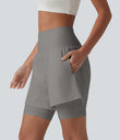 SoftlyZero™ Airy Super High Waisted 2-in-1 Cool Touch Yoga Shorts 7'' with Pockets - Steeple Gray