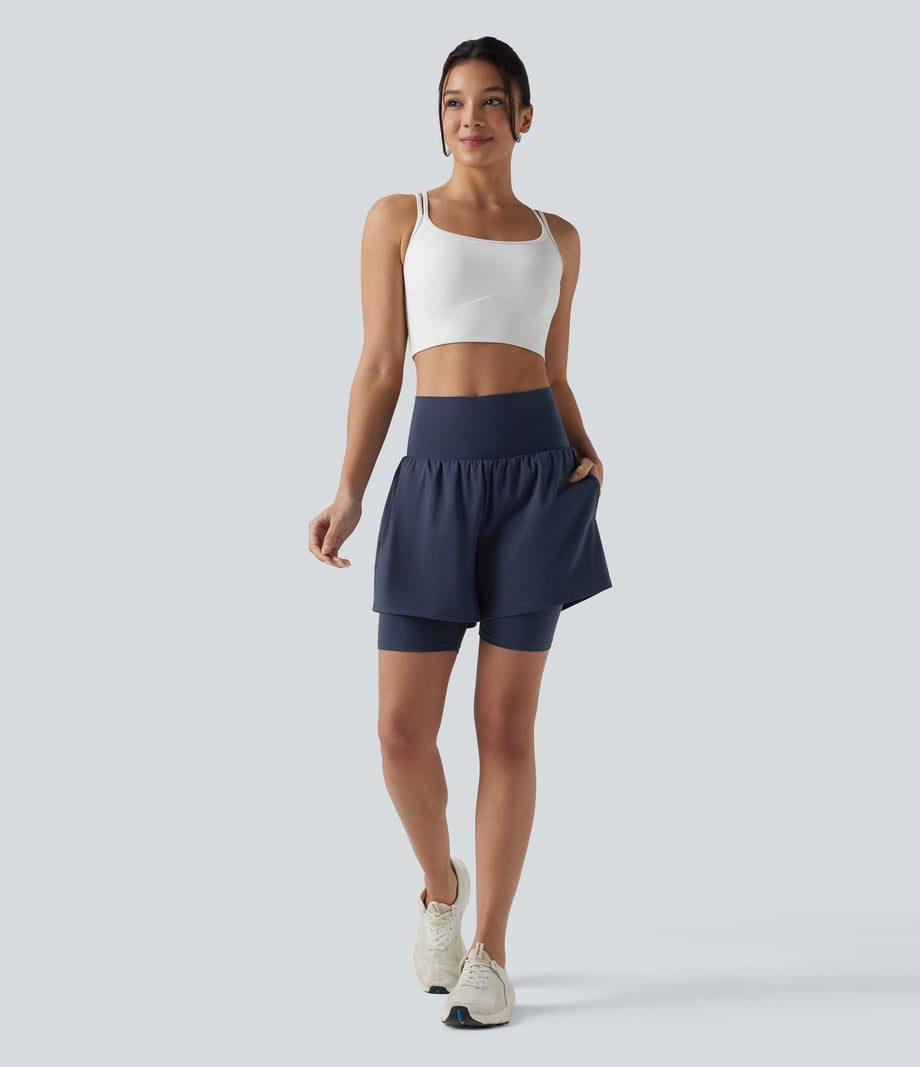 SoftlyZero™ Airy Super High Waisted 2-in-1 Cool Touch Yoga Shorts 7'' with Pockets - Mood Indigo