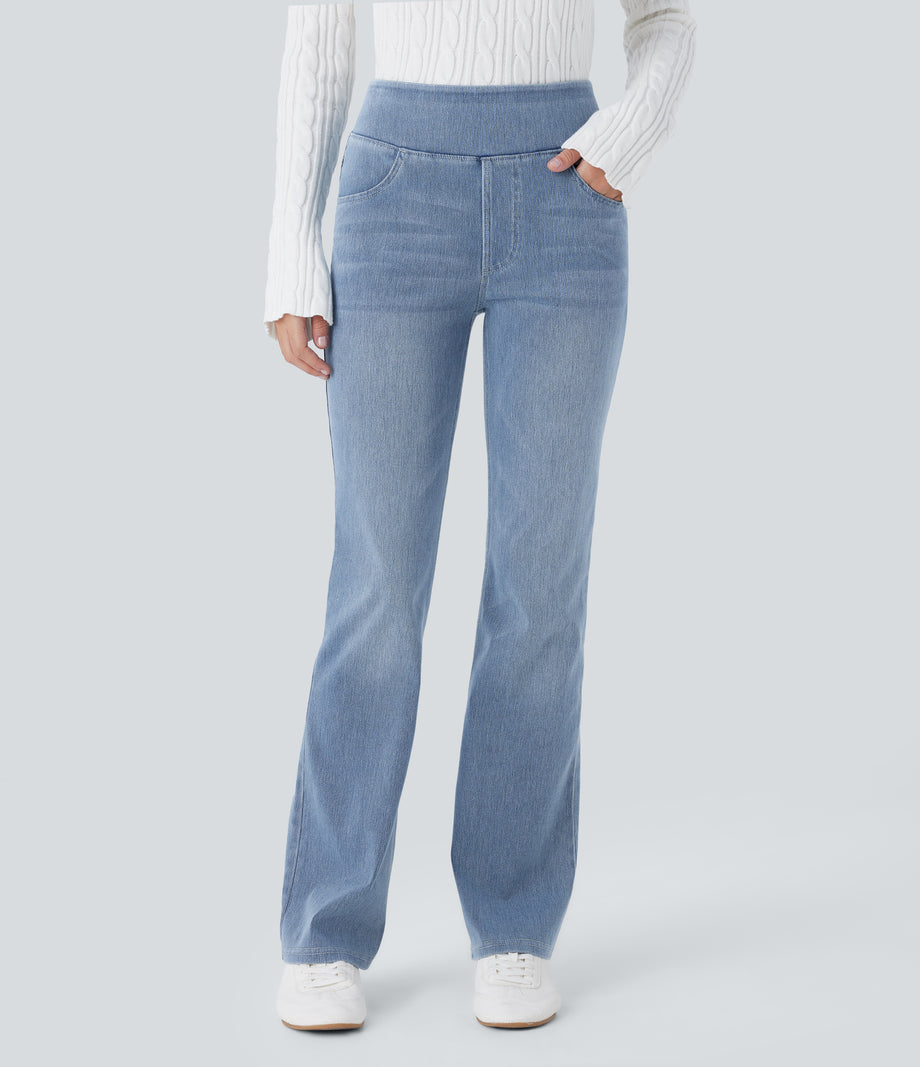 Halara Flex™ High Waisted Pockets Washed Casual Bootcut Jeans - Gray Blue Denim