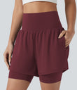 SoftlyZero™ Airy Super High Waisted 2-in-1 Cool Touch Yoga Shorts 7'' with Pockets - Zinfandel