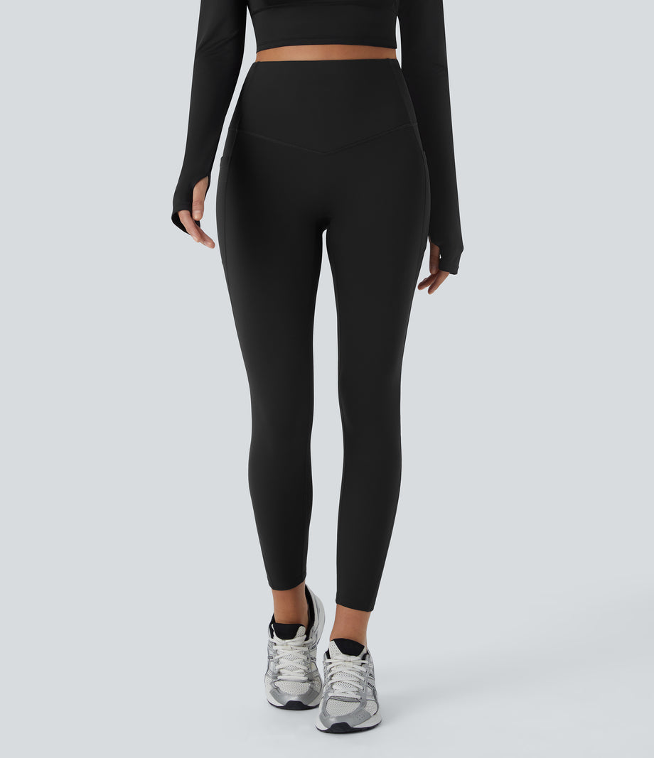 SoftlyZero™ Plush Thermal High Waisted Tummy Control Pocket Workout Leggings - Black