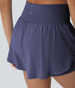SoftlyZero™ QuickDry High Waisted Tummy Control Reflective Dots Crossover Hem 2-in-1 Running Shorts 3'' with Pockets - Dawn Purple