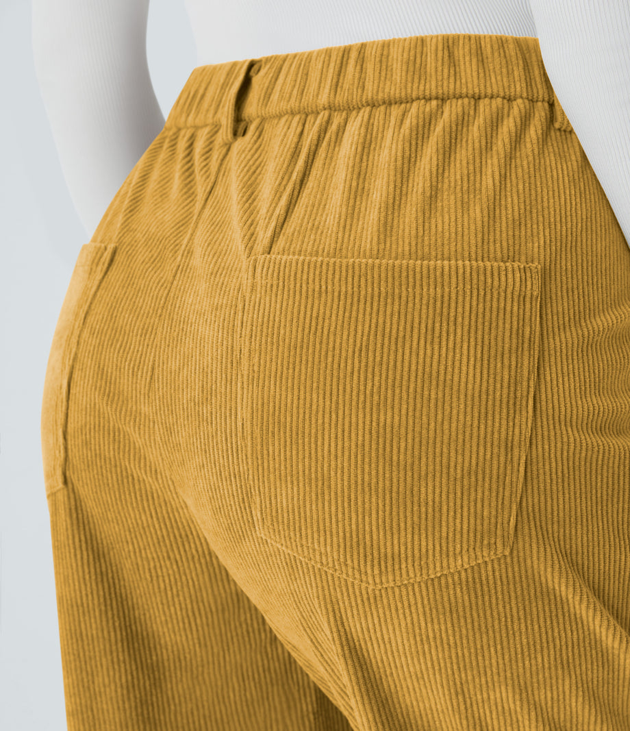 Mid Rise Zipper Pockets Corduroy Casual Joggers - Amber Gold