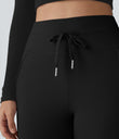 SoftlyZero™ Plush High Waisted Drawstring Pocket Plain Full Length Joggers - Black