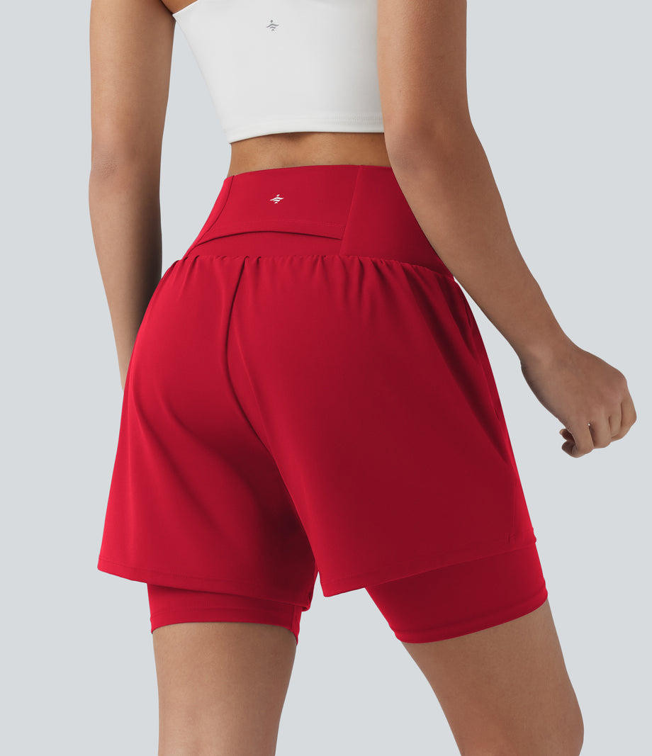 SoftlyZero™ Airy Super High Waisted 2-in-1 Cool Touch Yoga Shorts 7'' with Pockets - Salsa
