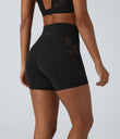 SoftlyZero™ High Waisted Crossover Contrast Lace Pocket Yoga Biker Shorts 5''-UPF50+ - Black