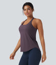 Halara UltraSculpt™ Round Neck Crisscross Back Running Tank Tops DD-F Cups - Night's Purple