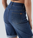 Halara Flex™ High Waisted Pockets Rolled Hem Washed Denim Casual Bermuda Shorts - Inkling  Blue Denim