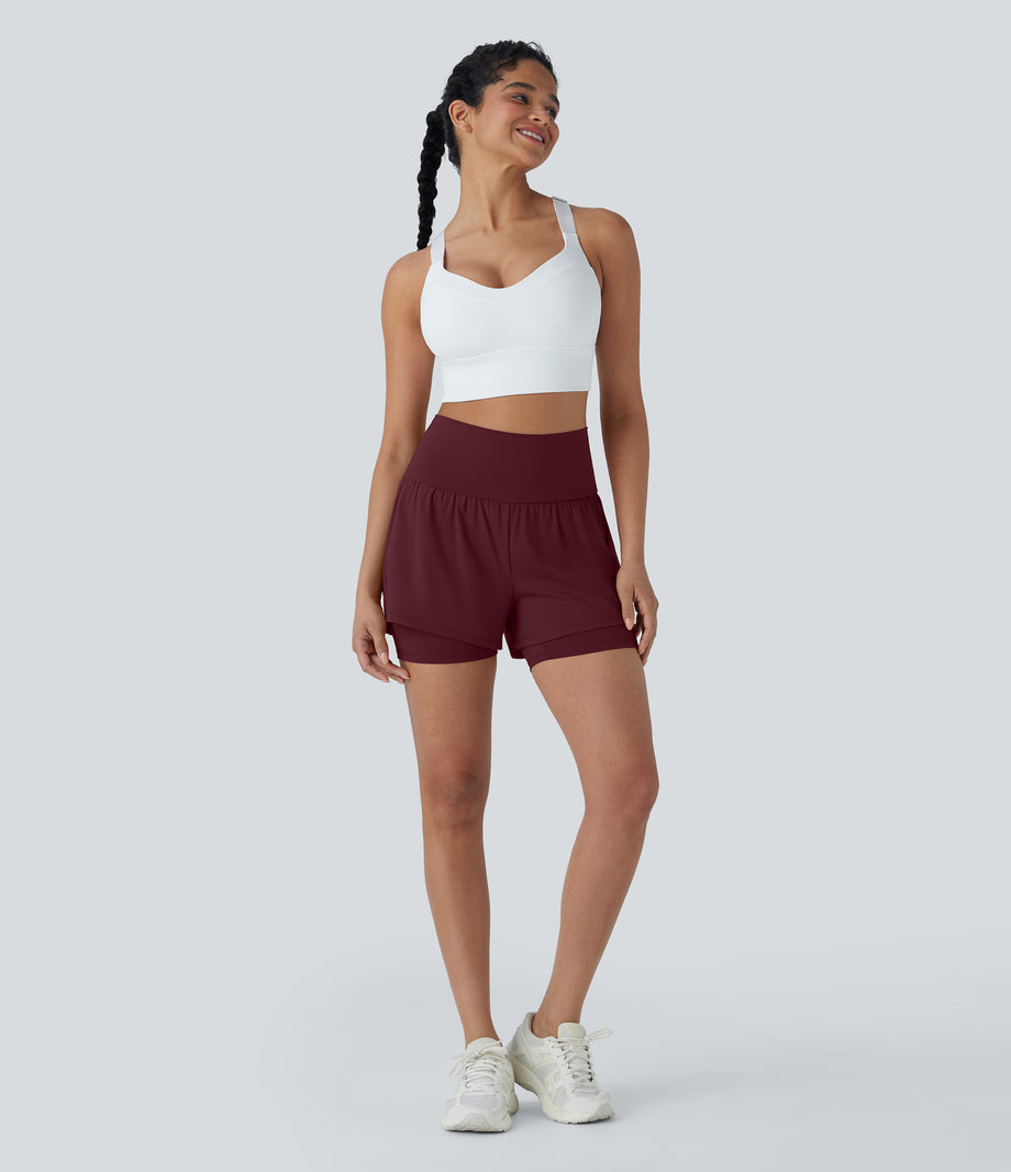 SoftlyZero™ Airy Super High Waisted 2-in-1 Cool Touch Yoga Shorts 5'' with Pockets - Zinfandel