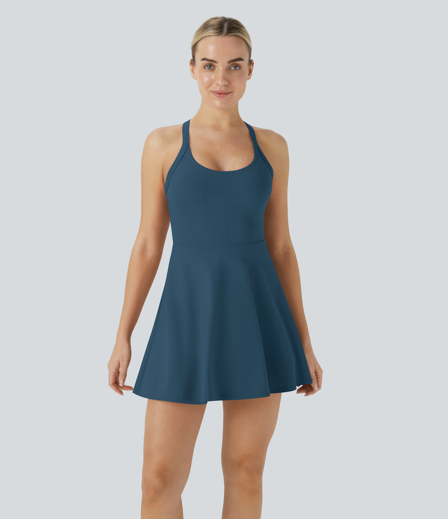 SoftlyZero™ Airy Backless Twisted Cool Touch Dance Active Dress-Easy Peezy Edition - Majolica Blue
