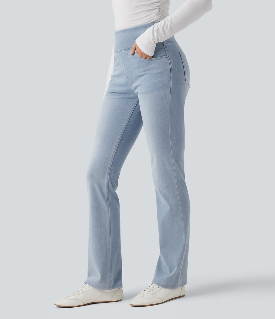 Halara Flex™ High Waisted Pockets Washed Casual Bootcut Jeans - Ice Water Denim