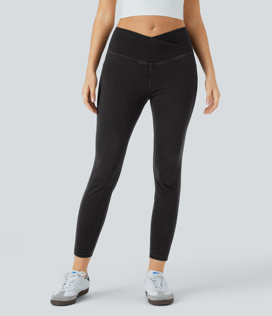Halara Flex™ Crossover Pocket Washed Denim Work Leggings - Black Denim